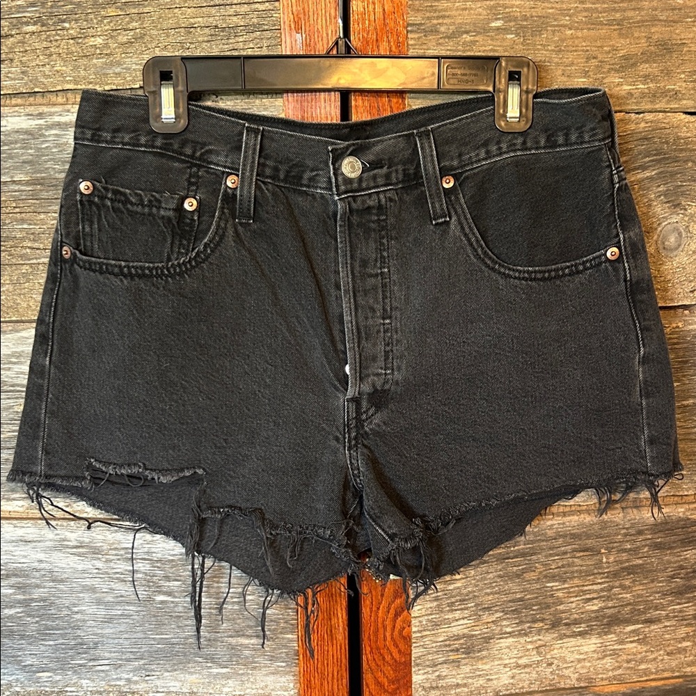 Levi's 501 High Rise Dark Denim Frayed Shorts